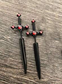 ROMWE 1pair New Gothic Style Sword Shaped Women's Vintage Multicolor Crystal Stud Earrings, Halloween