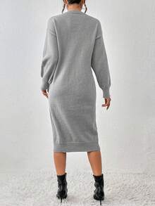 SHEIN Essnce Drop Shoulder Sweater Dress Without Belt - Grey - View 2