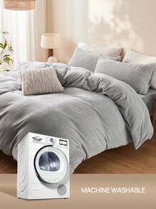 1pc Soft & Cozy Super Plush Duvet Cover Without Pillowcase, Antistastic Fuzzy Comforter Cover With Zipper Closure And Coner Ties,Grey - Grey - View 10