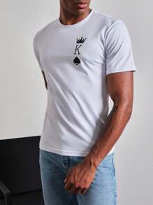 SHEIN Nam Chơi bài In Áo thun - trắng - Xem 3