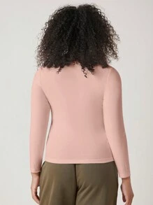 SHEIN BASICS 大碼大圓領T恤 - 藕粉色 - 查看 2