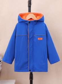 SHEIN Young Boys' Casual Comfortable Hooded Jacket With Reflective Stripes Car Edge Decoration And Thermal Lined