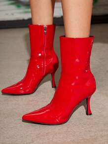 CUCCOO SZL Women's Fashionable Pointed-toe Red Patent Leather Ankle Boots With Mid Heels For Party & Date - Red - View 7