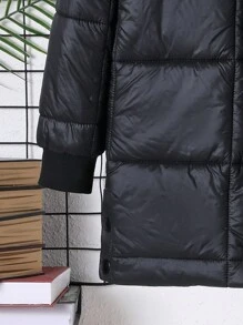 SHEIN Tween Boy Two Tone Hooded Padded Coat - Black - View 4