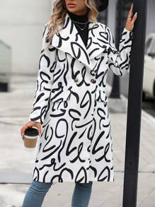 SHEIN Clasi Allover Print Waterfall Collar Flap Detail Double Button Overcoat - Multicolor - View 6