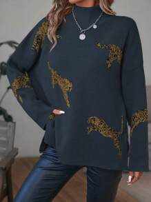 EMERY ROSE Hoa văn Báo Thả vai Áo len - Nhiều màu - Xem 4