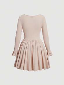 SHEIN MOD 前繫帶荷葉袖荷葉邊洋裝 - 杏色 - 查看 2