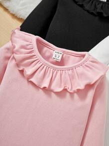 SHEIN Leap Crew Young Girl 3pcs Ruffle Trim Tee - Multicolor - View 4