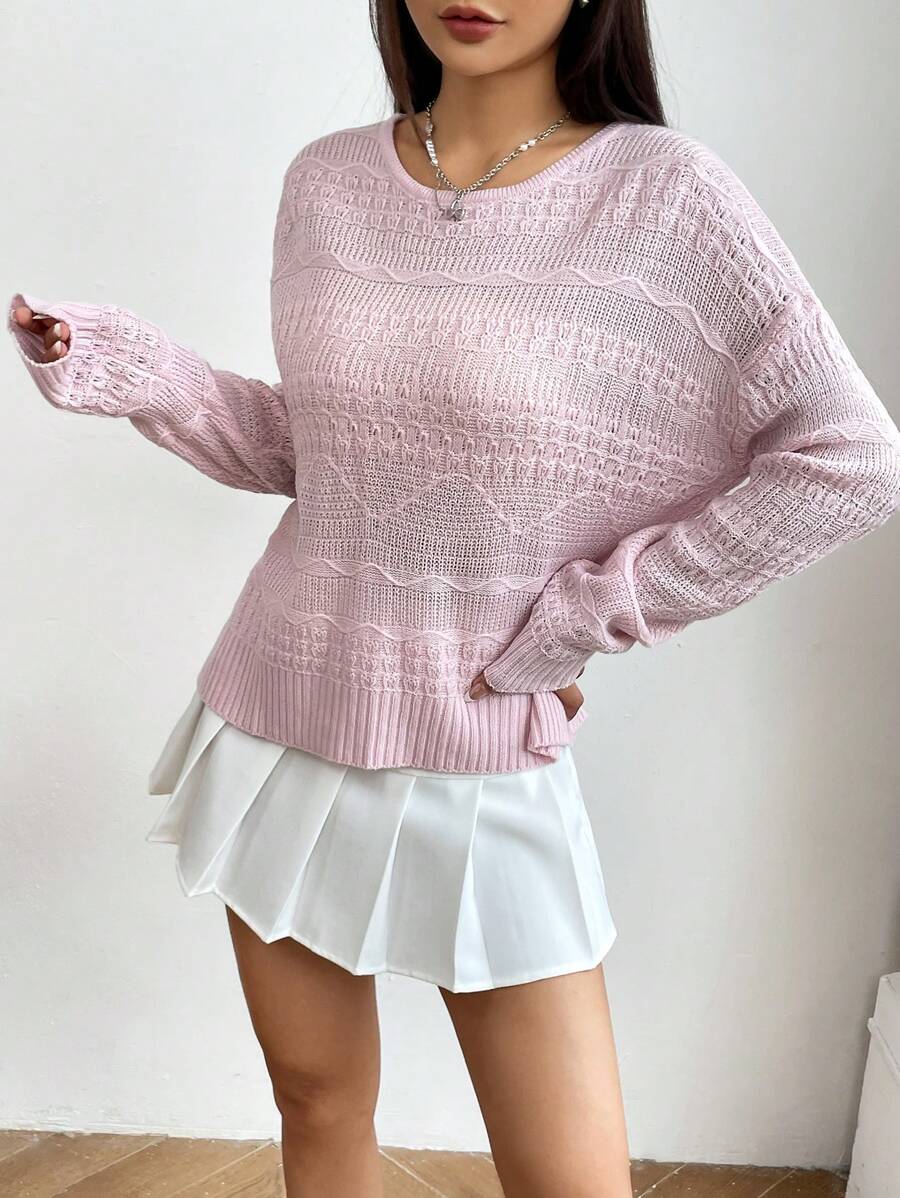 SHEIN Unity Chất rắn Thả vai Áo len - Hồng - Xem 1