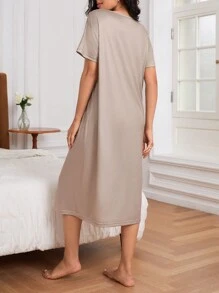 Letter Graphic Pajama Nightdress - Camel - View 6
