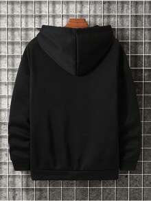 Manfinity EMRG Sudadera Con Capucha Para Hombre Con Cordón De Impresión Floral Y Lema - Negro - Ver 2