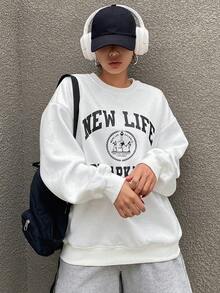 Dazy Star Letter Graphic Drop Shoulder Sweatshirt - White - View 6