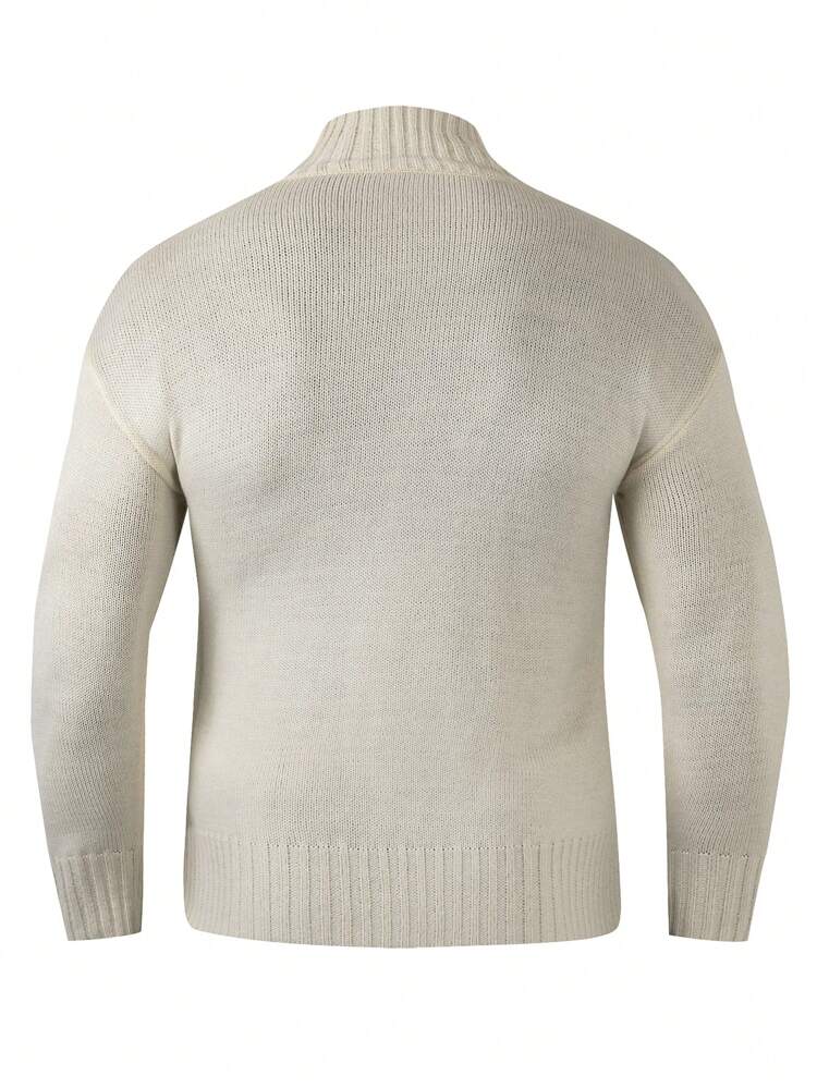 Men Japanese Letter & Cartoon Pattern Mock Neck Sweater