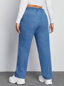 SHEIN EZwear 大碼高腰直筒牛仔褲 - 中等水洗藍 - 查看 2