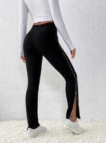 SHEIN Essnce Pantalones de talle alto ribete en contraste - Negro - Ver 4