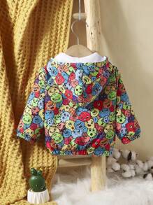 Baby Boy Cartoon Graphic Teddy Lined Hooded Jacket - Multicolor - View 2