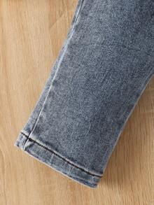 Bebé niña Camiseta ribete con fruncido de manga amplia & Jeans - Verde - Ver 3