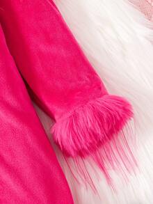 SHEIN Cô Gái Trẻ Trang trí Fuzzy Vai lạnh Đầm - Màu Hồng Tươi - Xem 7