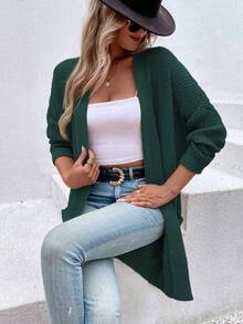 SHEIN LUNE Dual Pocket Duster Cardigan - Green - View 4