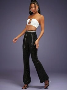 SHEIN Unity 珍珠腰带亮片喇叭裤