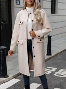 SHEIN LUNE Abrigo con diseño de solapa con botón delantero - Albaricoque - Ver 1