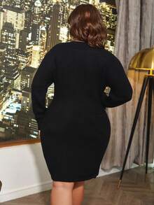 Cravure 大碼花卉圖案流蘇邊毛衣洋裝 - 黑色 - 查看 2