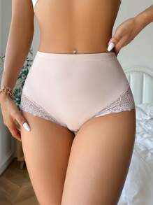 Women's Apricot Fabric Plain Fantasy Elegant Lace Boyshort Panties With Medium Stretch For Everyday Comfort And Style - Apricot - View 5