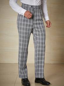 Calvornis Men Plus Plaid Print Slant Pocket Suit Pants