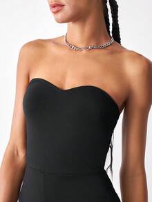 SHEIN EZwear Unitard Solid Romper Without Belt - Black - View 5