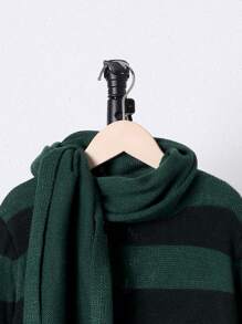 SHEIN Tween Boy Two Tone Striped Pattern Sweater With Scarf - Multicolor - View 5