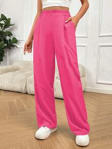 SHEIN Unity Quần âu tối giản màu trơn dành cho nữ - Màu Hồng Tươi - Xem 3