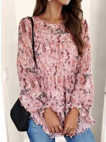 SHEIN Essnce Allover Print Ruffle Hem Smock Top - Multicolor - View 1