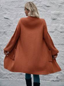 SHEIN LUNE 双口袋落肩开衫 - 紅木色 - 查看 2