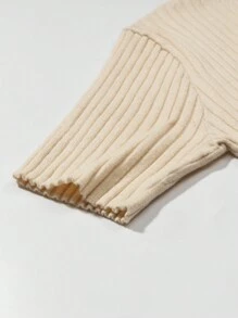 SHEIN Unity Mock Neck Ribbed Knit Top - Apricot - View 4