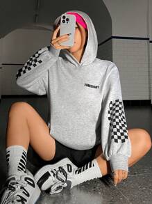 SHEIN EZwear Capucha con estampado de coche y letra de hombros caídos