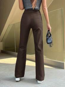 Dazy Star 女士纯色日常喇叭裤、女士正装裤、返校服 - 棕色 - 查看 2