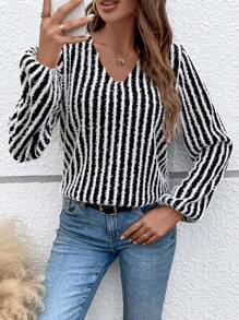 Chiquease Striped Print Lantern Sleeve Tee