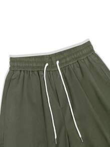 SHEIN Unity Túi có nắp Eo dây rút Quần Cargo - xanh quân đội - Xem 5