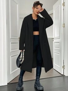 SHEIN Unity 素色西裝領雙排釦外套 - 黑色 - 查看 3