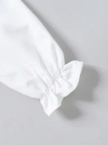 SHEIN Young Girl Peter Pan Collar Ruffle Trim Flare Sleeve Blouse - White - View 4