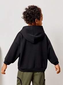SHEIN Young Boy Cartoon & Letter Graphic Drop Shoulder Hoodie