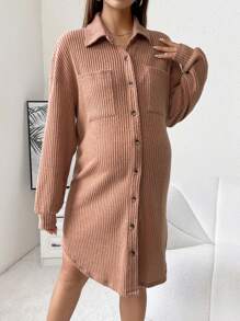 SHEIN Maternity Drop Shoulder Pocket Patched Shirt Dress