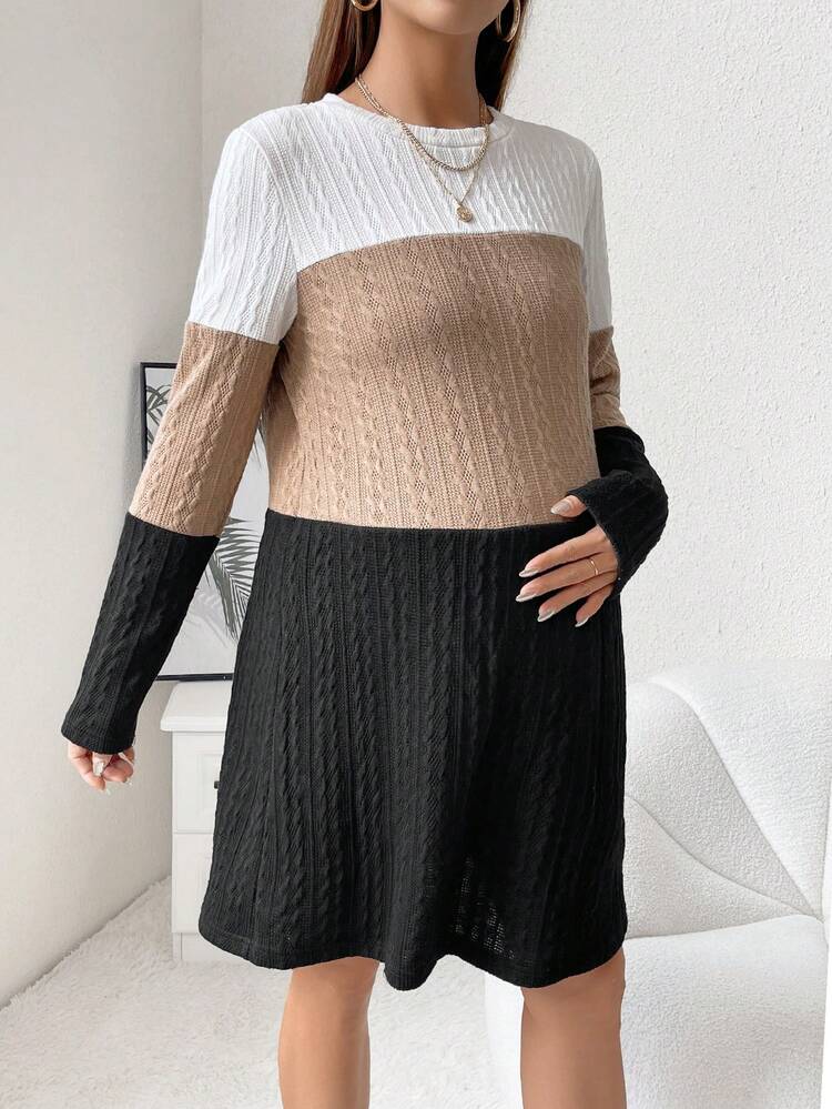 Maternity Color Block Cable Knit Dress