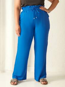 SHEIN SHIEN Curve Calça Pantalona Viscose - Blue - View 2