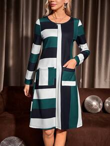 EMERY ROSE Colorblock Dual Pocket Dress - Multicolor - View 3