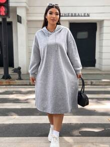 Flirla Plus Drop Shoulder Hooded Sweatshirt Dress - Grey - View 6