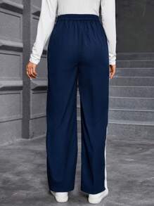 SHEIN LUNE 拼接側邊接縫斜口袋長褲 - 藍色 - 查看 2