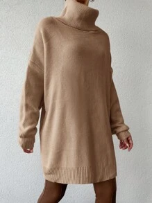 EURMUSE Rollkragenpullover Ohne Gürtel Mit Tief Angesetzten Schultern - Rostige Rose - Übersicht 3