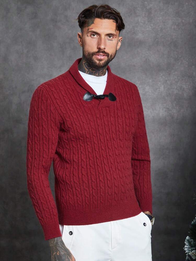 1pc Men Button Front Cable Knit Sweater