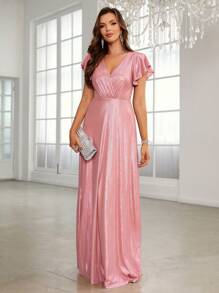 SHEIN Belle Váy phù dâu Với Loại bướm - Màu Hồng  San hô - Xem 3